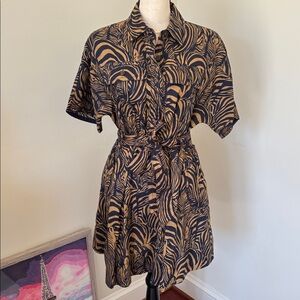 Banana Republic NWT Zebra Print Blue and Brown Short Sleeve Dress Size XS